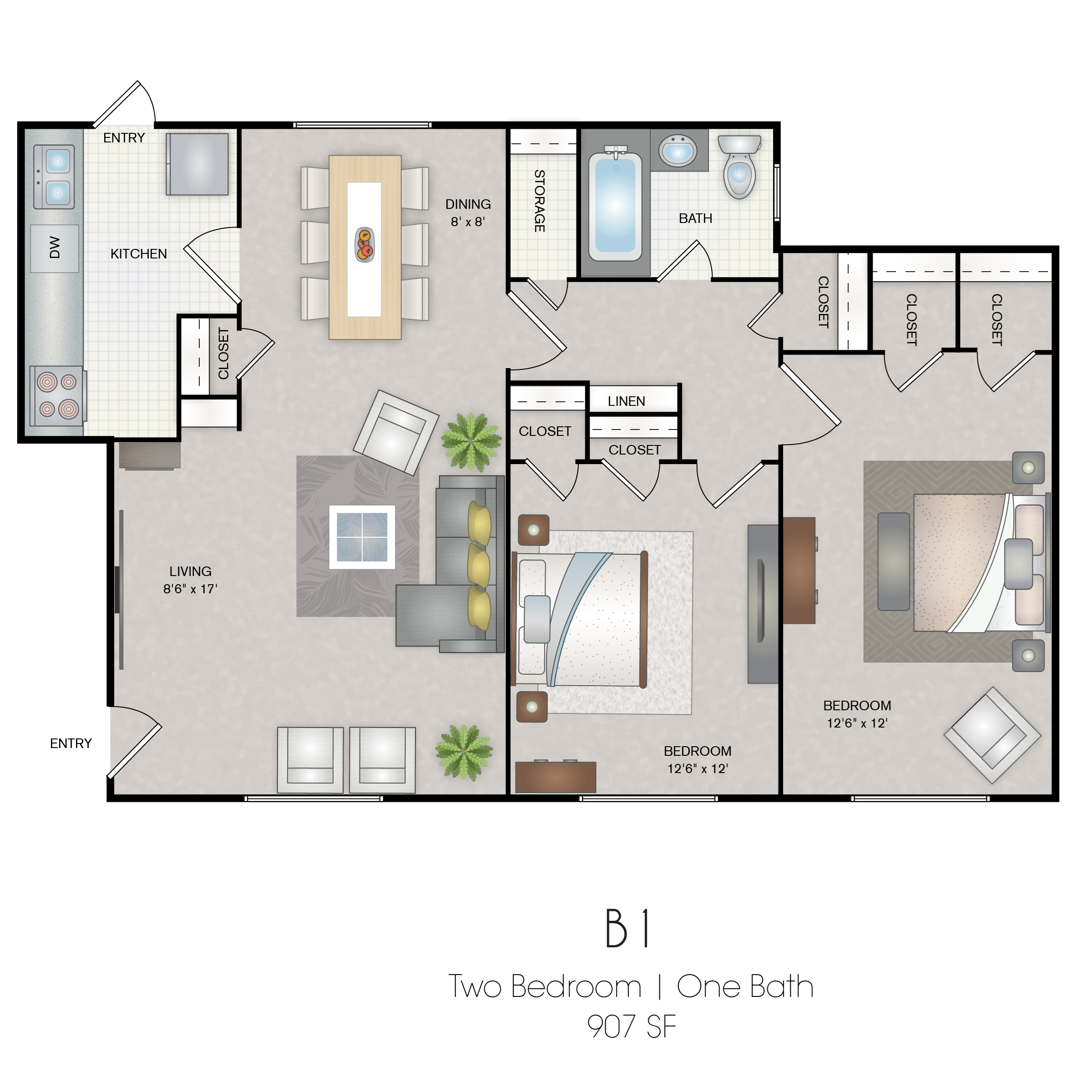 B1 | 907 SQ FT | 2 BED / 1 BATH B1 | 907 SQ FT | 2 BED / 1 BATH